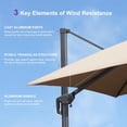 thumbnail image 4 of PURPLE LEAF Outdoor Cantilever Umbrellas 11FT Square Large Patio Umbrella Offset Umbrella with 360°Rotation Tilting And Hanging Double Top, Taupe, 4 of 18
