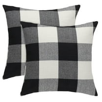 PiccoCasa 2 Pack Buffalo Check Plaid Throw Pillowcases 18"x18" Cotton Linen Cushion Covers 4#
