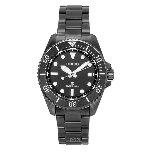 Seiko Reloj de Buceo Prospex de Acero Inoxidable con Esfera Negra y Energía Solar SNE599P1 para Hombre, 200 M