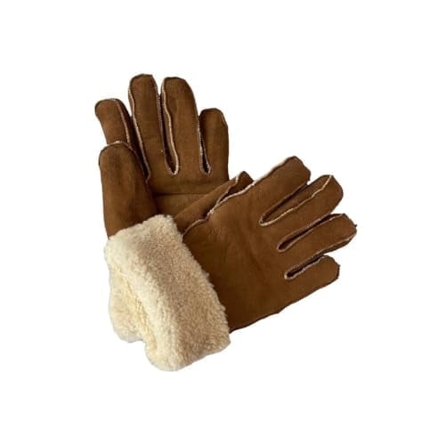 Leather Gloves for Mens Women Shearling Sheepskin Fu Winter Warm Gloves S-2XL (Brown/Off White Fur, S)