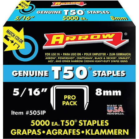 Arrow Fastener 5/16" T50 Staples, 5,000 Count