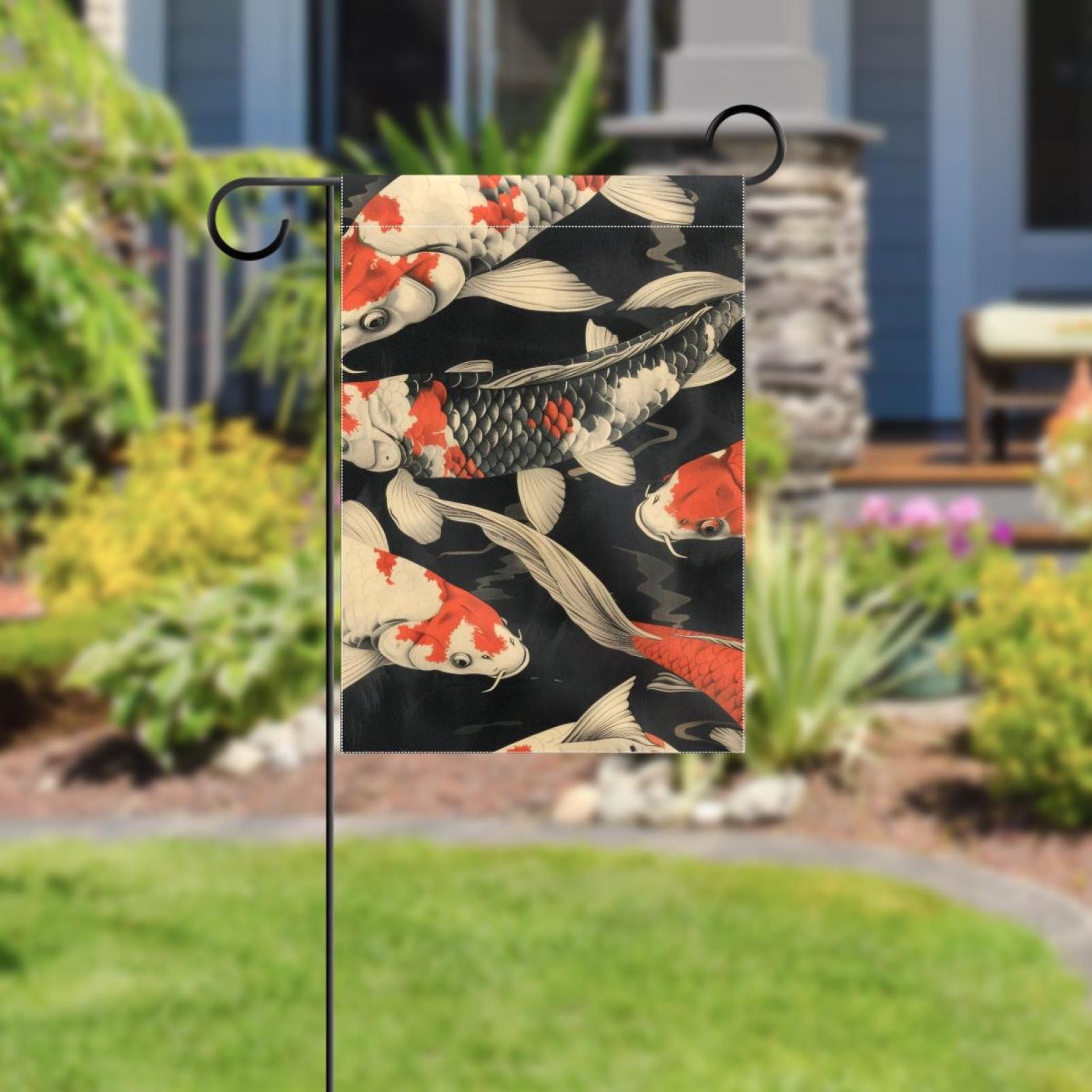 Fish. Koi Carp Double Sided Garden Flag Decorative Weather Resistant Yard Flag, Large DIY Vertical Flag for Farmhouse Patio Lawn, 28x40 Inch