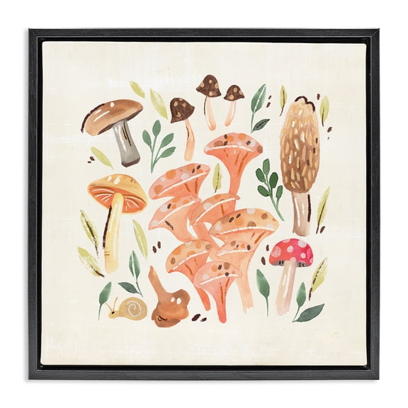 Stupell Industries Bohemian Varied Mushrooms & Snail Black Floating Frame Canvas Art, 18 x 18, by Annie Warren