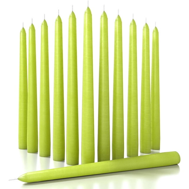 CANDWAX 10 inch Taper Candles Set of 12 - Dripless Taper Candles and Unscented Candlesticks - Perfect as Dinner Candles and Household Candles - Olive Candles