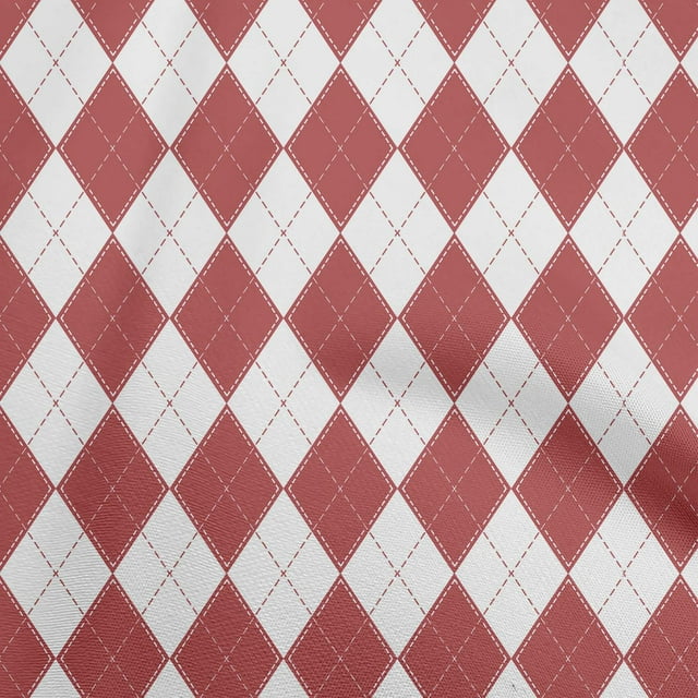 oneOone Velvet Maroon Fabric Check Argyle Sewing Material Print Fabric By The Yard 58 Inch Wide