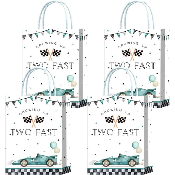 20 Pieces Blue Racing car 2nd Birthday Goodie Bags for 2nd Birthday Party Supplies,Two Fast Gift Snacks Treat Candy Party Favors Bags with Handles for Kids Race Car Theme Birthday Party Decorations