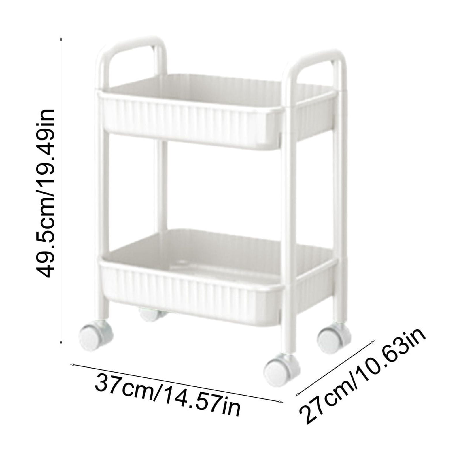 ROLKFUK 2-Tier Rolling Storage Cart White, Lockable Casters Mobile Storage Cart, Tool-Free Assembly Lightweight Plastic Cart for Kitchen Bathroom Dorm Office Pantry