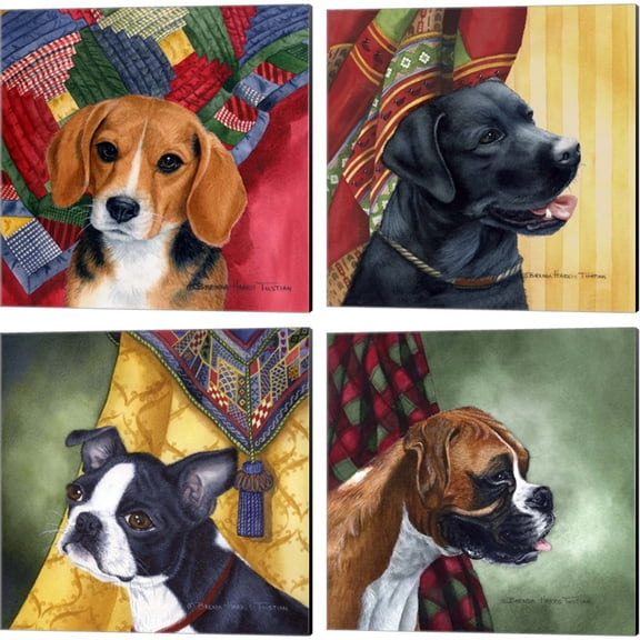Great Art Now Beagle, Black Labrador Retriever, Boston Terrier & Boxer by Brenda Tustian 4 Piece Canvas Art Set Each 14W x 14H