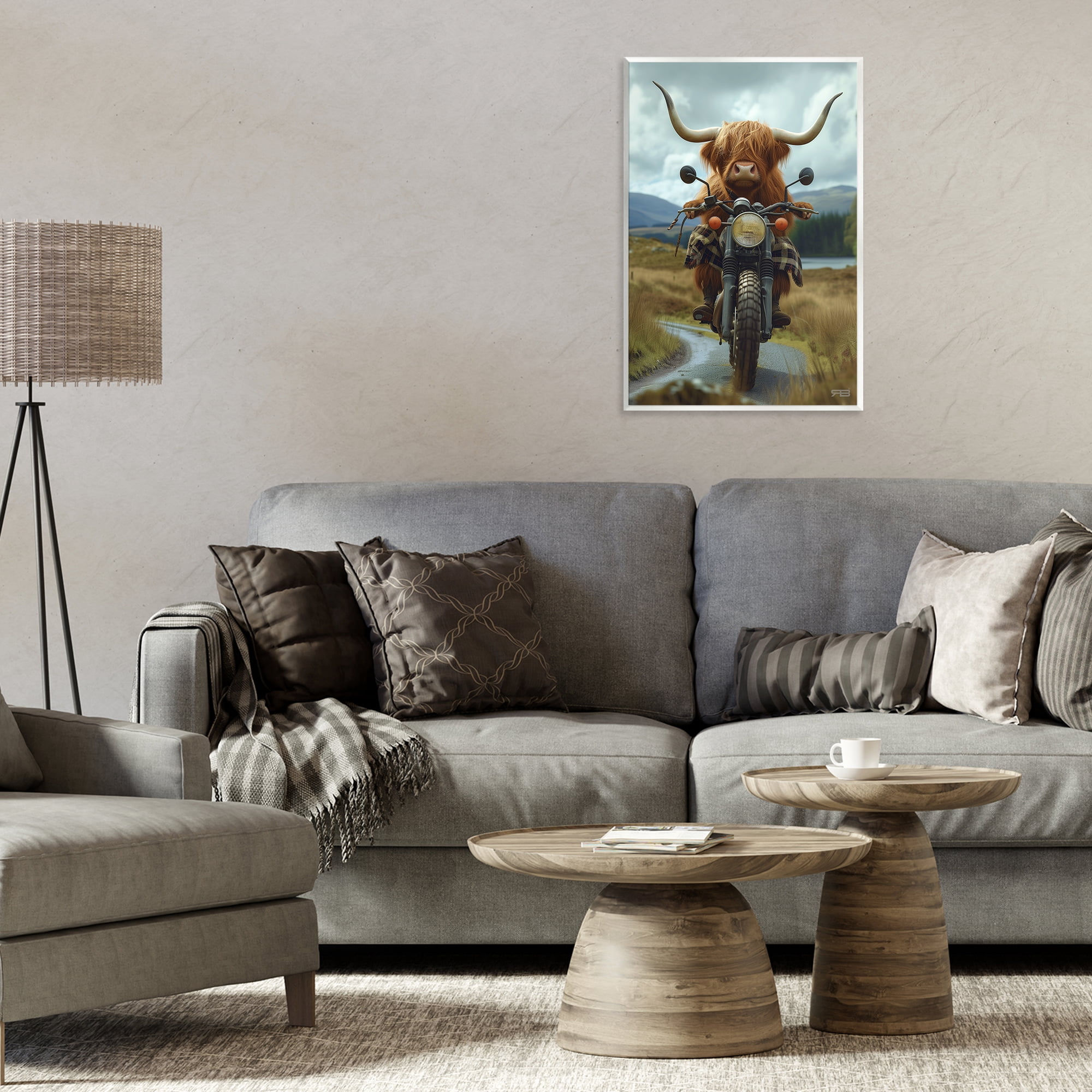 Stupell Industries Motorbike Rural Cattle Animals & Insects Painting Unframed Art Print Wall Art, 13 x 19