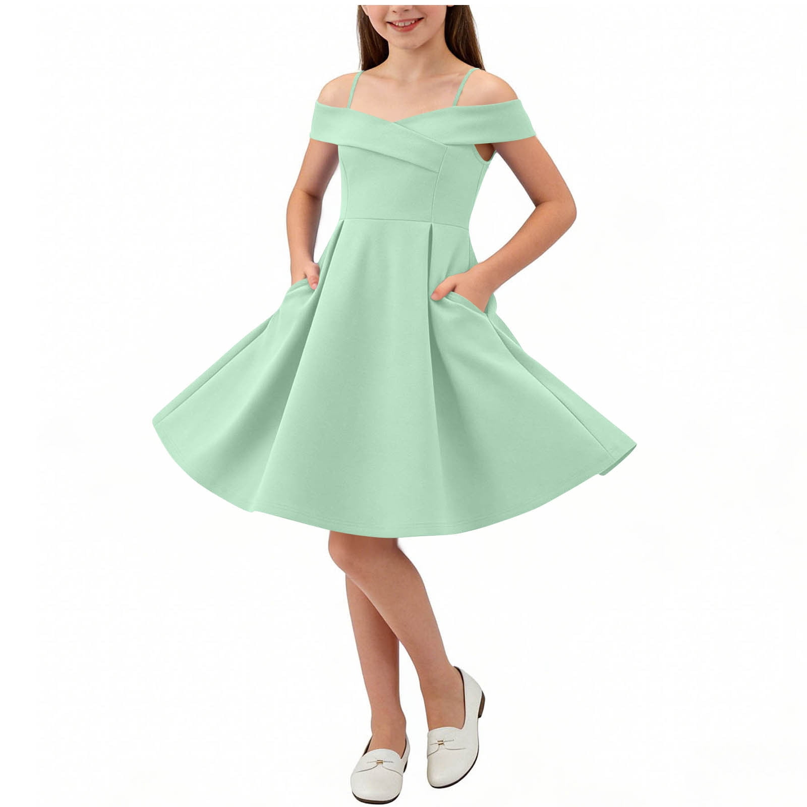 ATOGUTA Tropical Dresses for Girls Flowy Long Tween Formal Dress for Wedding Birthday Party Dance Gown Size 6-14, Green