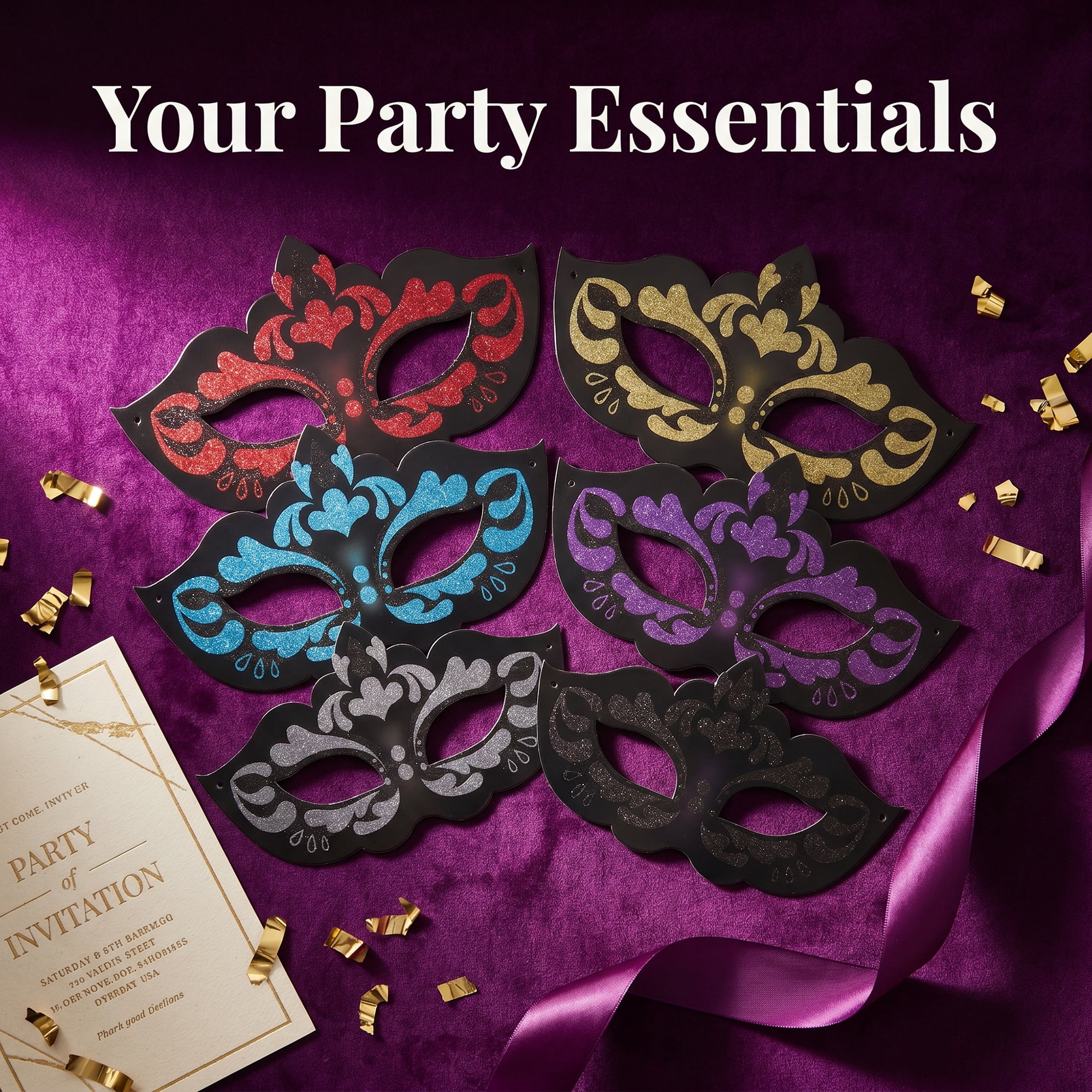 Unique Bargains 6-Pack Glitter Masquerade Mask Set for Party Style A Set 6.7" x 3.9"