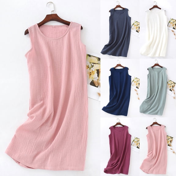 Rvasteizo Sundress Solid Round Neck Sleeveless Casual Breathable Summer Dress