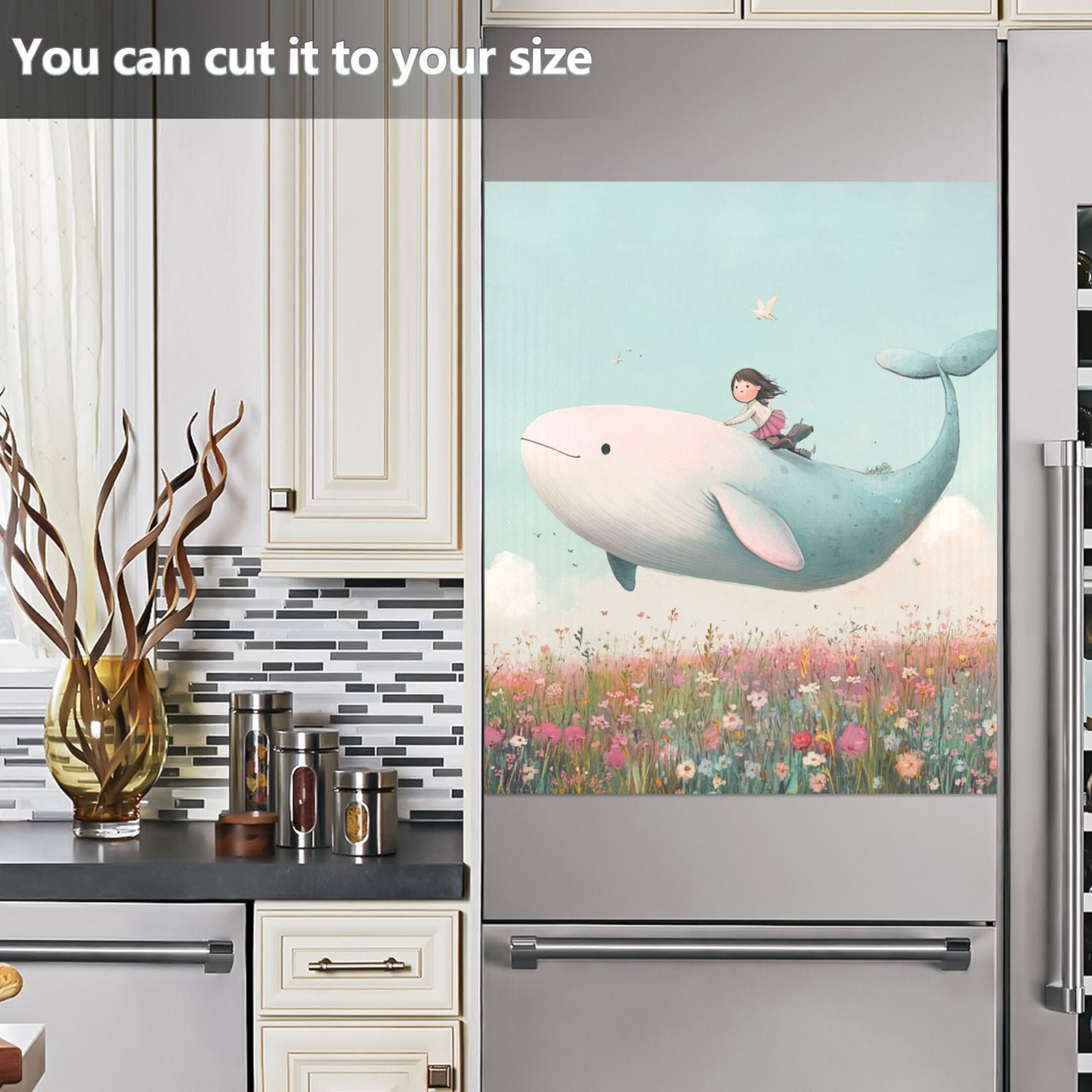 Dishwasher Magnetic Sticker 23x26 Inch Refrigerator Magnetic Sticker Washing Machine Magnetic Sticker Kitchen Panel Magnetic Sticker Home Decor Flying Fish