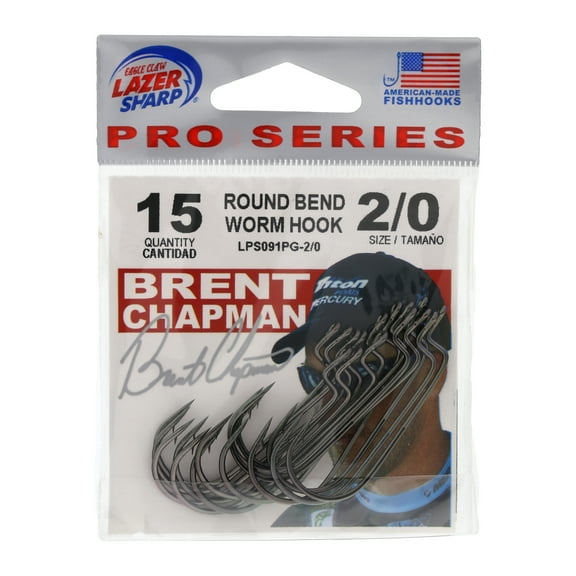 Lazer Sharp LPS091PG-2/0 Brett Chapman Round Bend Worm Hook, Size 2/0