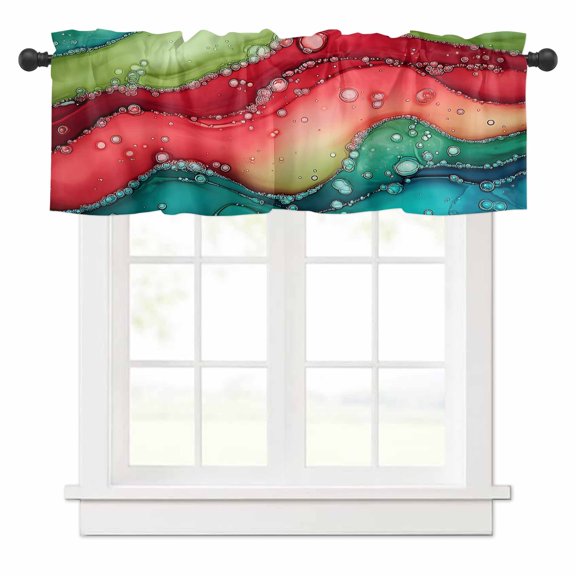 Watercolors Red Blue Green Valances for Windows Modern Art Rod Pocket Curtain Valance Window Treatment Short Curtains for Kitchen Living Room, 42"x18"