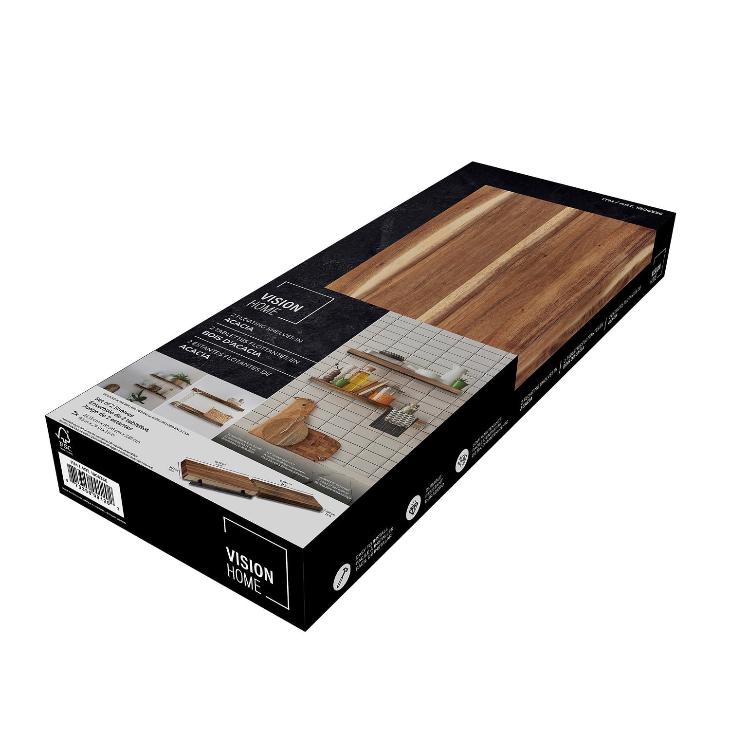 Vision Home Acacia Floating Shelves, 24" (Set of 2)