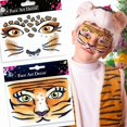 thumbnail image 1 of wonima02 Leopard Tiger Glitter Face Tattoo Stickers for Kids - Temporary Body Art Makeup for Halloween, Cosplay, Birthday Party, Festival - Waterproof Fake Tattoo Stickers - 2Pcs (Wild Animal Design), 1 of 1