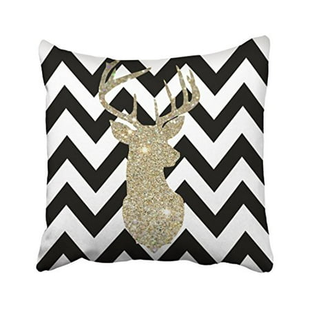 WinHome Decorative Lovest Unique Gold Deer Head Pillow Best Pillowcase Custom Zip Throw Pillow Case Cover Size 18x18 inches Two (Best Spotlight For Deer)