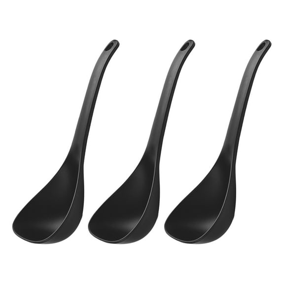 Soimiss 3Pcs Asian Soup Spoons Black Japanese Style Ergonomic Handle for Soup and Noodles