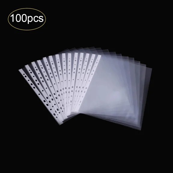 100Pcs Clear Plastic Sheet Page Protectors Sleeves Office Document Ring Binder
