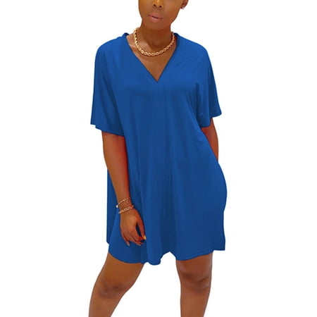 

Avamo Women Pajama Set Short Sleeve Summer Casual Outfits Shirt and Shorts Sleepwear Pjs Sets Comfy Nightgown 2 Piece Outfits Set Royal Blue 2XL