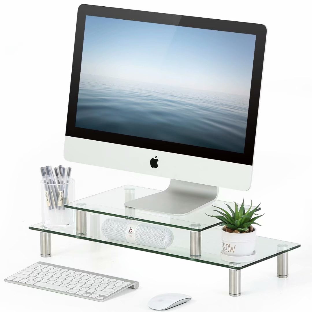FITUEYES Clear Computer Monitor Stand 2 Tier Printer/TV Riser Desk