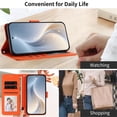 thumbnail image 5 of Wallet Leather Case For Motorola Moto G Play 5G 2026 6.7",With Card Holder,Wristband, Shockproof Kickstand Embossed Happy Pattern Phone Case,Orange,For Moto G Play 5G 2026, 5 of 8