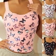 thumbnail image 7 of WEIWEN Womens Tank Tops with Built in Bras Slim Fitted Butterfly Printed Lace Spaghetti Strap Tank Top for Women Sleeveless Athletic Padded Cropped Tops Black, L, 7 of 7
