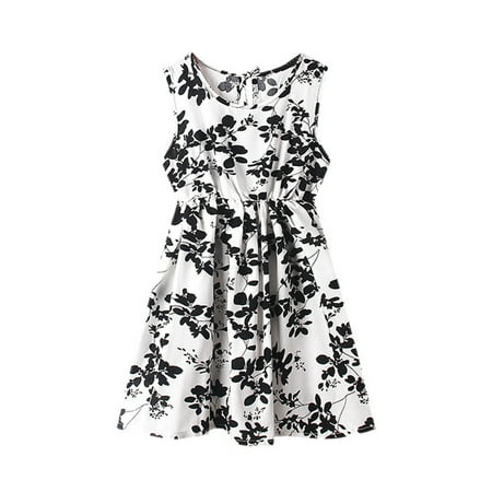 

Pedort Summer Dress Girls Floral Dress Boho Ruffle Sleeve Pleated Casual Swing Dresses with Pockets for Kids 6-12 Years White 160