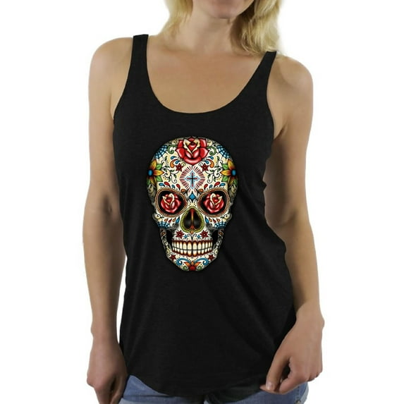 Awkward Styles Women's Sugar Skull Roses Graphic Racerback Tank Tops Floral Skull Day of Dead