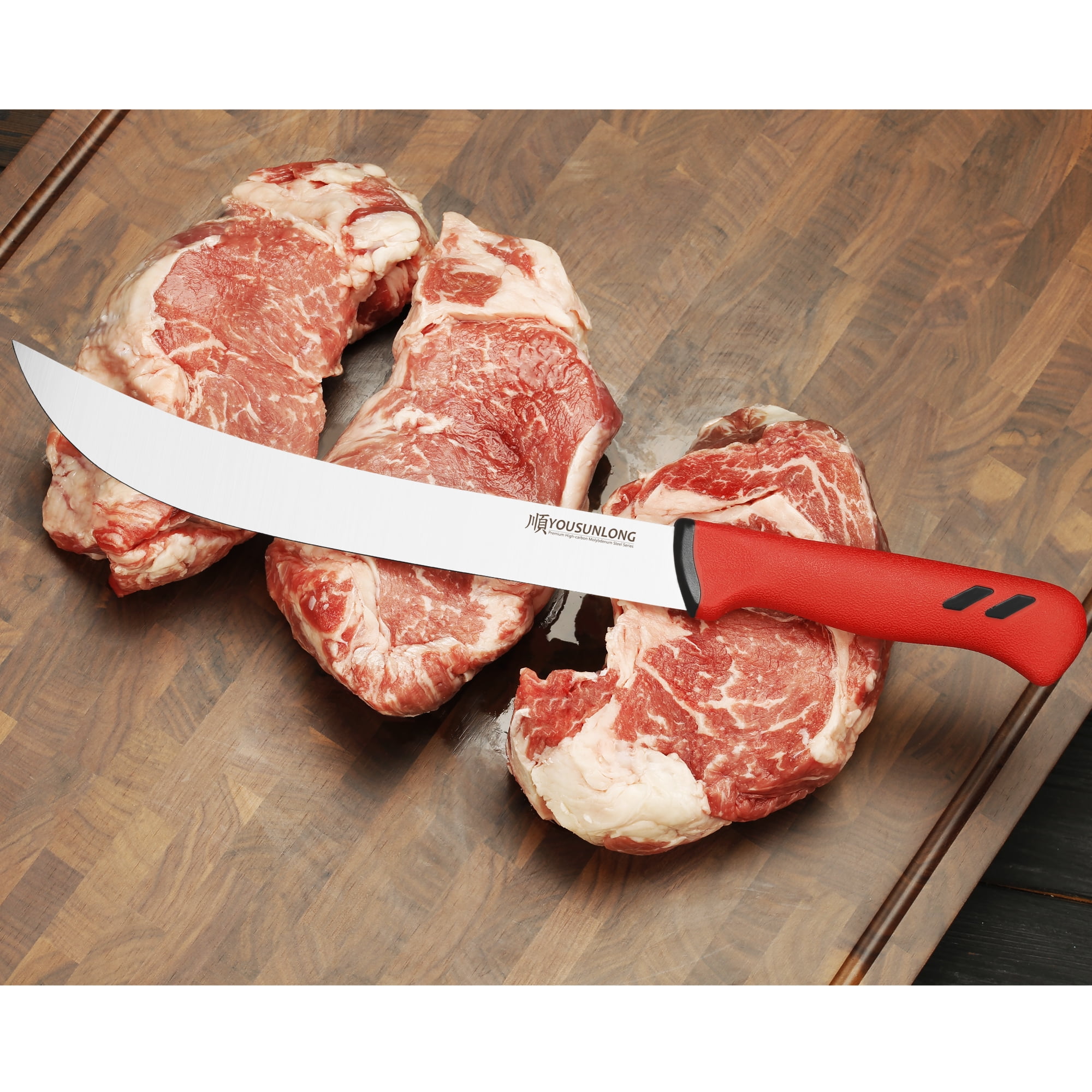 YOUSUNLONG 10-Inch Breaking Butcher Knife, High Carbon Molybdenum Steel Blade, Santoprene Handle