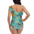 thumbnail image 5 of Gukieu Trucks And Excavators Print One-shoulder Ruffled One-piece Swimsuit with Removable Chest Pads and Tummy-control Swimsuit for Women-X-Large, 5 of 6