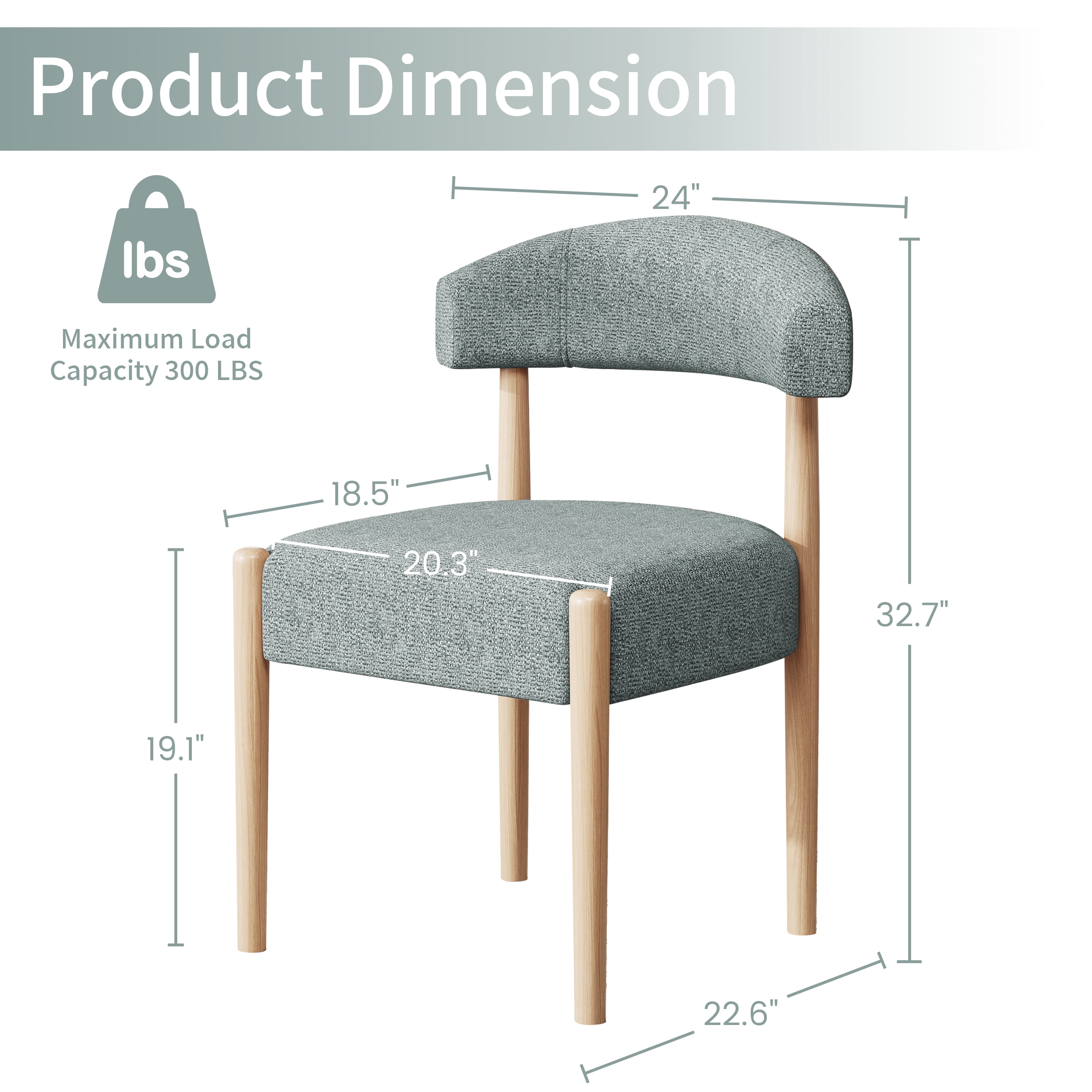 Vknow Furniture Minimalist Fabric Dining Chairs Set of 6 Solid Wood Legs Ergonomic Backrest for Dining Room Bedroom Study, Blue