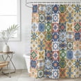 thumbnail image 6 of Vintage Mediterranean Shower Curtain Set - 48" x 72" Washable Bathtub Curtain with 12 Hooks, Blue and Yellow Tiles Texture Waterproof Fabric Stall Shower Curtains for Bathroom/Bathtub Décor, 6 of 6