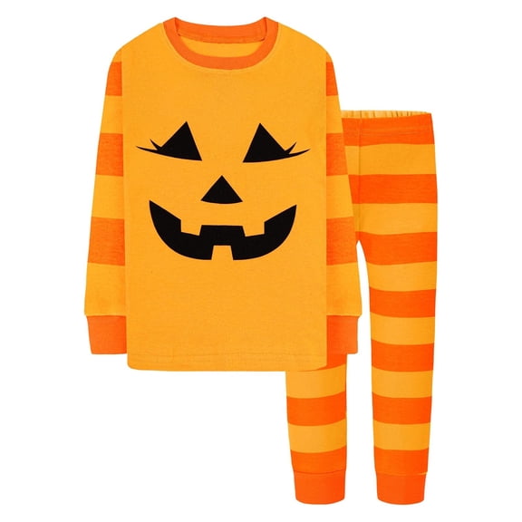 Little Kid Halloween Clothes Toddler Boys Girls Clothess Halloween Pumpkin Striped 2 Piece Outfit Set Long Sleeve Round Neck Kids Casual 7-8 Years