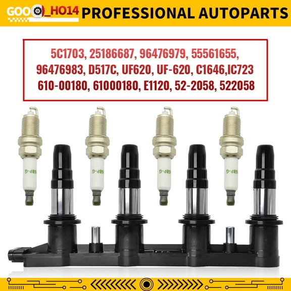 UF620 Ignition Coil Pack & Iridium Spark Plug for 2009-2011 Chevrolet Aveo Aveo5 Pontiac G3 1.6L 2011-2015 Cruze 2012-2018 Sonic 1.8L Replaces 5C1703 C1646 96476983 55561655 25186687 96476979