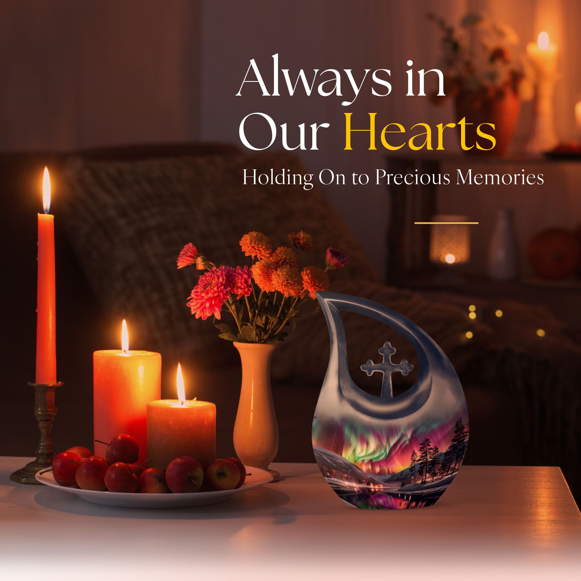 MUKTIVE Aurora Borealis Memorial Urns for Adult Male - Large Purple Funeral Urn for Ashes for Women - Cross Drop Cremation Urn - Decorative Northern Light Urns for Burial - 10 Inch