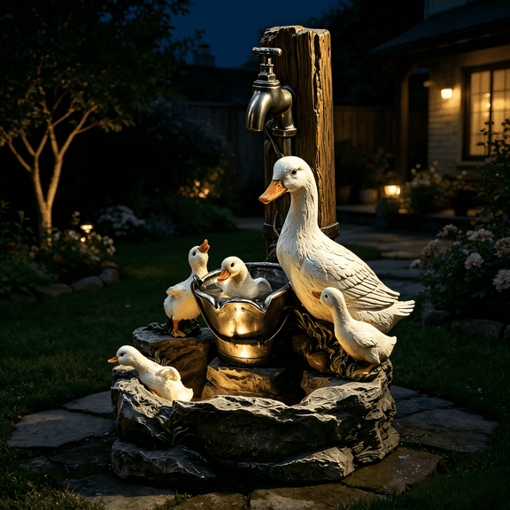Solar Porch Goose Statue, Waterproof Family Goose Figure, Durable Resin Outdoor Garden Statue Ornament for Front Door Lawn Yard Decor