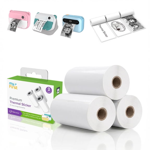 myFirst 3-Roll Thermal Sticker Refill, Compatible with Camera Insta 2/20/Wi, 57mm x 26mm, White