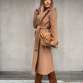 thumbnail image 6 of Women's Faux Wool Coat Blouse Thin Coats Trench Long Jacket Ladies Slim Long Belt Khaki M, 6 of 8