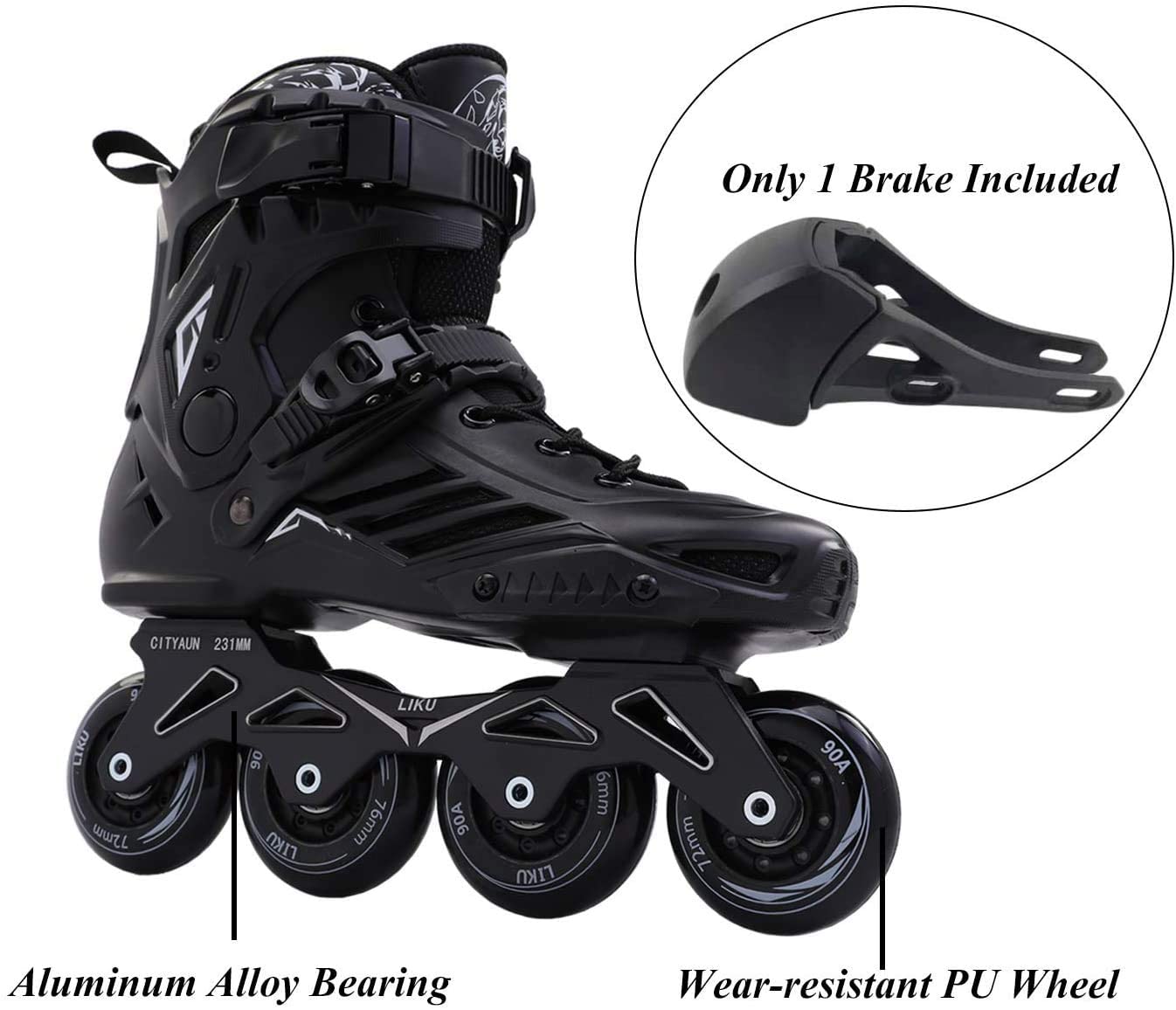 LIKU Unisex Professional Inline Skates for Women Men Adult Youth Black Rollerblade(Men 8,Women 9) - image 4 of 6