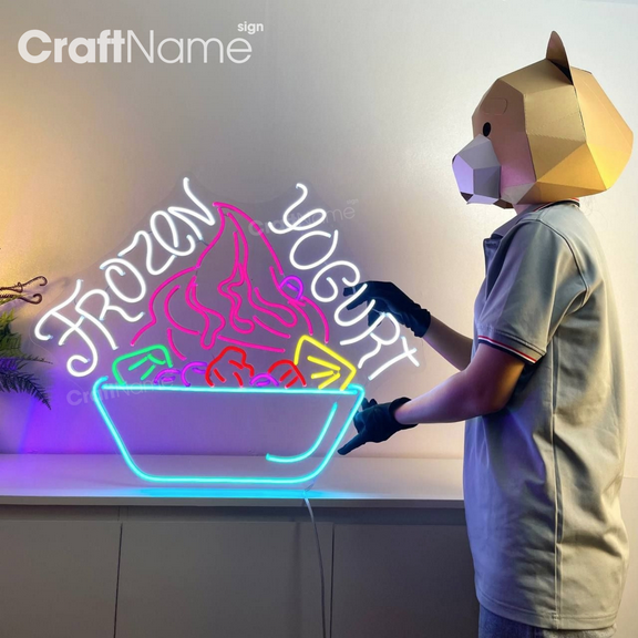Craftnamesign Frozen Yogurt Neon Sign for Yogurt Store Wall Art Decor