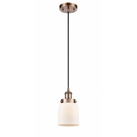 916-1P-AC-G51-Innovations Lighting-Bell - 1 Light Cord Hung Mini Pendant In Industrial Style-10 Inches Tall and 5 Inches Wide-Antique Copper