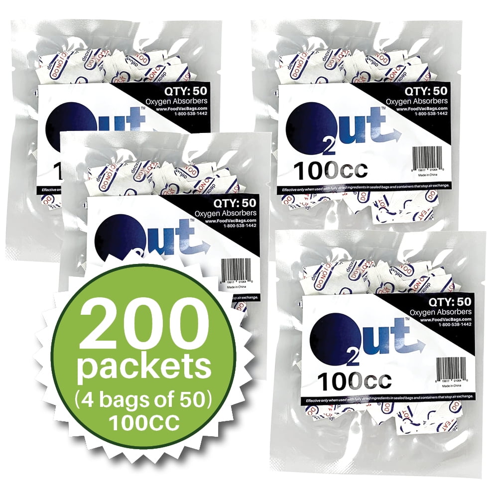 100cc O2 Out Oxygen Absorbers, 200 Pack (4 Packs of 50), FoodVacBags