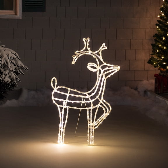 LED Lighted Icy Reindeer Christmas Yard Decoration - 35.75" Silver Wire - Warm White