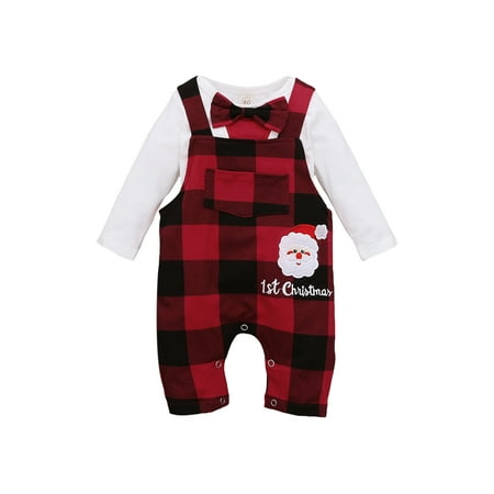 

Canrulo My 1st Christmas Newborn Baby Boy Outfits Long Sleeve Romper+Santa Claus Bib Pants Clothes White 3-6 Months