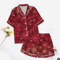 thumbnail image 6 of YuYuBao Women Pajamas Sets Christmas Snowflake Print Silk Satin Short Sleeve Button Tops Shorts Pajamas Nightwear, 6 of 6