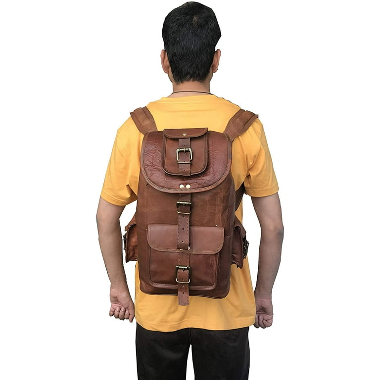 24 leather backpack 24'' Genuine Leather Vintage Handmade Casual Day-pack Cross body Messenger  Laptop Backpack Travel Rucksack