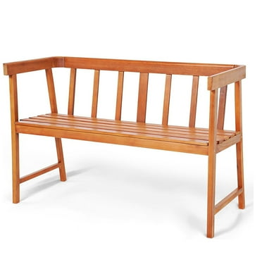 Outdoor Patio Bench, Acacia Wood Garden Bench, Foldable 4-Feet Two Person Loveseat with Backrest and Armrest for Garden, Lawn, Balcony, Poolside, Deck and Porch, Brown