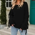 thumbnail image 5 of Clearance under $5 JINMGG 2023 Fall Winter Plus Size Sweaters for Women Clearance,Women's Solid Round Neck Top Long Sleeved Sweater Tassel Sweater Round Neck Sweater, 5 of 7